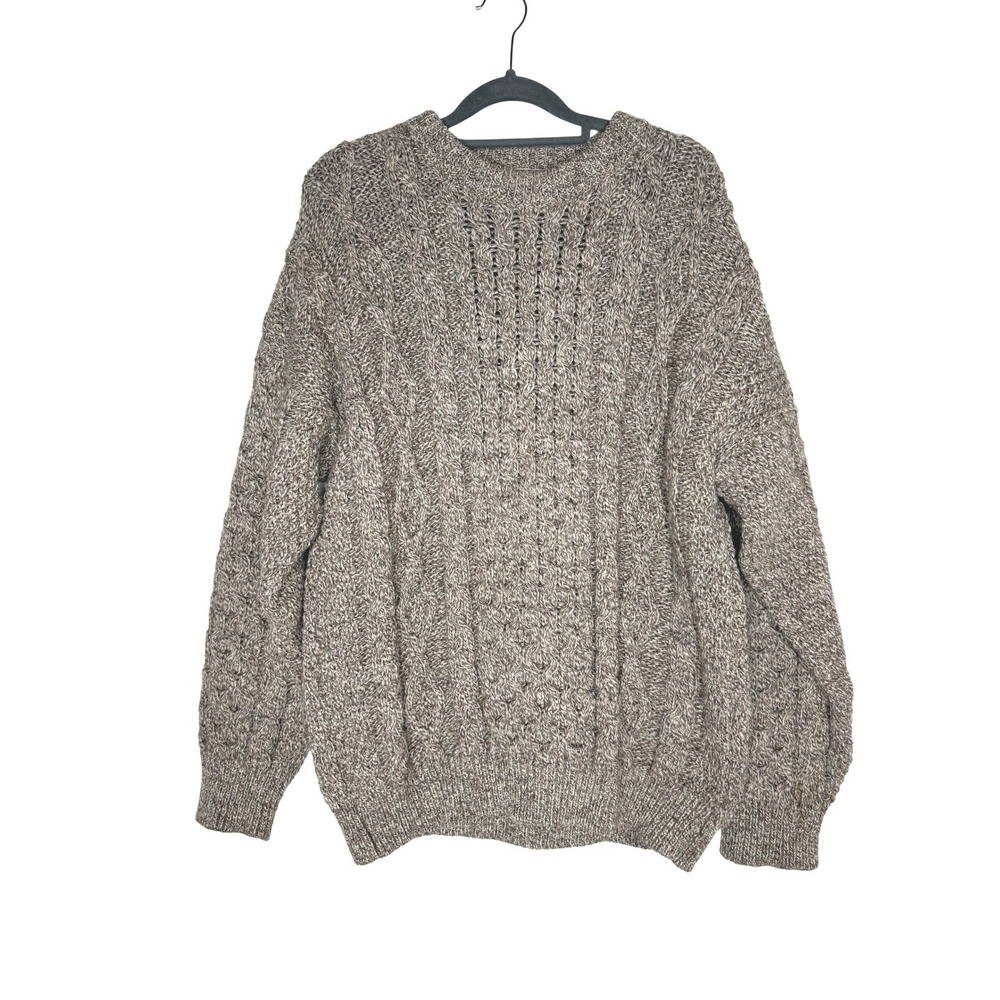 Kerry Traditions Killarney Wool Cable Knit Sweater Mens Medium Brown Irish Made